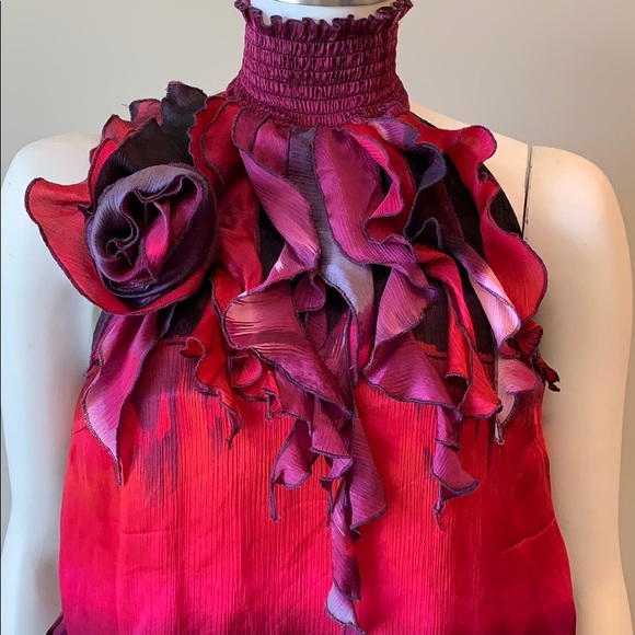 bebe Tops - bebe Silk Ruffled Halter Top